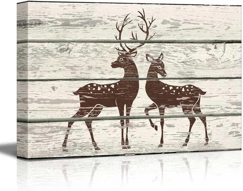 Miniatura 44 de wall26 - Obra de arte con estampado de madera de ciervo en bosque de abedules - Lienzo rústico para pared, arte para el hogar - 16 x 24 pulgadas