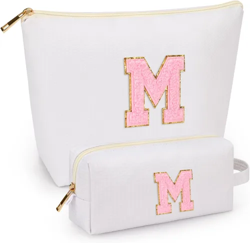 Miniatura 77 de 2 piezas de bolsas de maquillaje iniciales para mujeres: bolsa de cosméticos para viaje y artículos de tocador - Regalos de cumpleaños para niñas