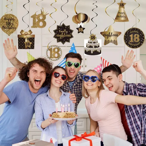 Miniatura 5 de Decoración de techo de remolinos colgantes para fiesta de cumpleaños número 18, celebración, 18 espirales colgantes de papel de aluminio