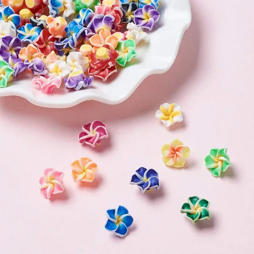 Miniatura 5 de Craftdady 200 cuentas sueltas de arcilla polimérica Plumeria Flower Spacer de 0.472 x 0.315 in, colores mezclados al azar, 5 pétalos, cuentas Flores