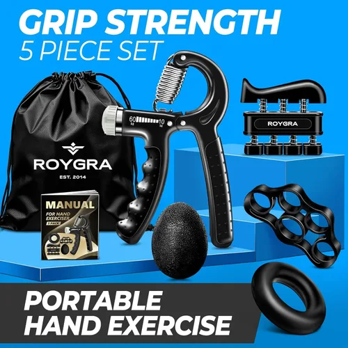 Miniatura 6 de roygra Fortalecedor de agarre de mano, entrenador de fuerza de agarre ajustable con 4 herramientas de ejercicio, juego de 5