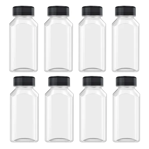 Miniatura 7 de XYSMZM 8 botellas de jugo de 4 onzas, botellas de plástico con chupito de jengibre, a prueba de fugas, recipientes para bebidas para jugo, batido