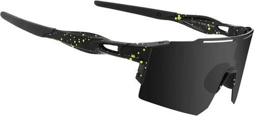 OULAIQI Gafas de sol de ciclismo, polarizadas, para hombres y mujeres, con 1 lente o 3 lentes intercambiables, gafas de béisbol Negro