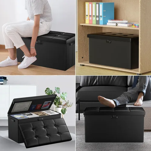 Miniatura 5 de DocSafe Banco otomano de almacenamiento con cerradura, banco plegable ignífugo de 30 pulgadas, reposapiés taburete, baúl de almacenamiento seguro