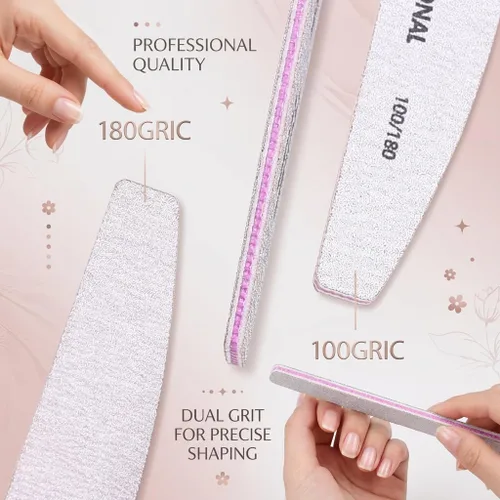 Miniatura 6 de 25 limas de uñas profesionales de media luna, grano 100/100 de doble cara, herramientas reutilizables para limar uñas naturales y acrílicas