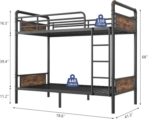 Miniatura 2 de Jocoevol - Litera de metal Twin over Twin, literas industriales de alta resistencia con rieles de seguridad y diseño de ahorro de espacio, cama