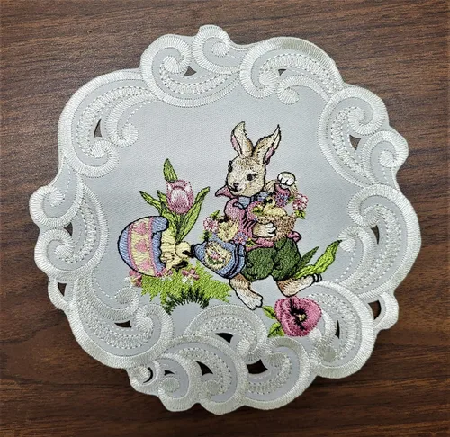 Miniatura 2 de Pastilla redonda de Pascua con conejo de Pascua y huevos en color marfil, tamaño 7 pulgadas