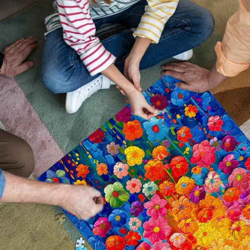Miniatura 5 de Rompecabezas para adultos de 1000 piezas, rompecabezas de pared de flores coloridas para adultos, pintura de arte floral, flores de arco iris