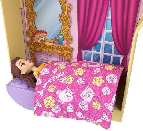 Miniatura 8 de Mattel Disney Princess Toys, Belle - Casa de muñecas castillo apilable con pequeña muñeca Belle, 4 personajes amigos y 3 accesorios, portátil con asa