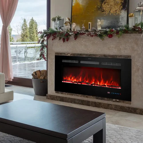Miniatura 7 de Insertos de chimenea eléctrica de 50 pulgadas, chimenea eléctrica empotrada y de pared, chimenea lineal con termostato, pantalla táctil y control