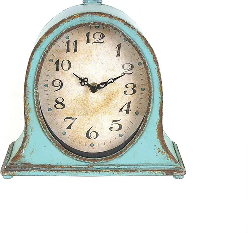 Miniatura 7 de Creative Co-Op Reloj de repisa de metal con acabado aguamarina