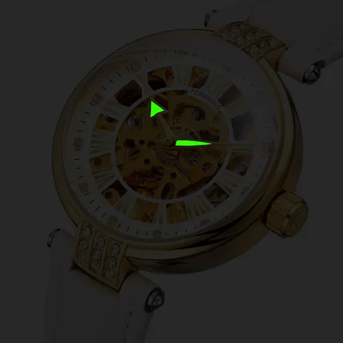 Miniatura 6 de Reloj de pulsera para mujer, analógico, números romanos esqueleto cristal automático automático automático reloj de cuero mecánico