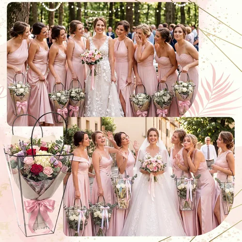 Miniatura 4 de Yexiya 12 bolsas florales grandes transparentes para ramo de flores a granel con asa transparente para regalo de boda, regalo de boda, regalo