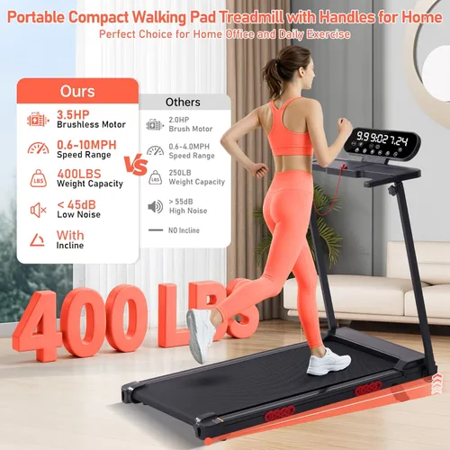 Miniatura 4 de Walking Pad Treadmill with Handle Bar and Incline, 3.5HP Electric Small Treadmills for Home Small Spaces, 0.6-10MPH Portable Mini Treadmills for