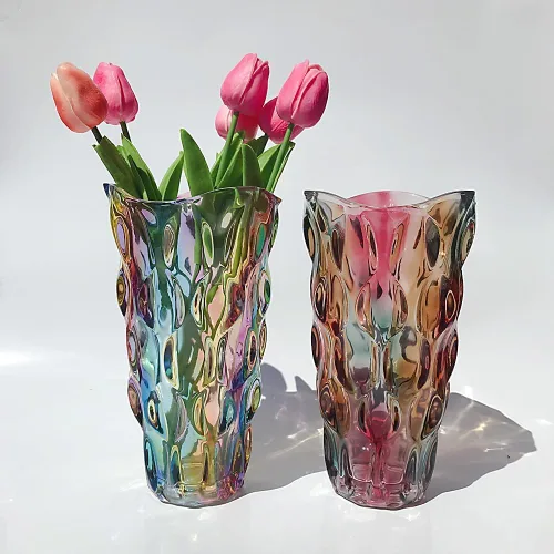 Miniatura 5 de Florero de cristal para flores irrompible de 3.5 libras, 9.5 pulgadas, florero brillante, estilo bohemio, para centros de mesa, cocina, oficina