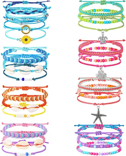 WILLBOND 24 pulseras trenzadas de la amistad elásticas, apilables, pulseras de cuerda tejida con cuentas ajustables, cuerda ondulada, joyería de