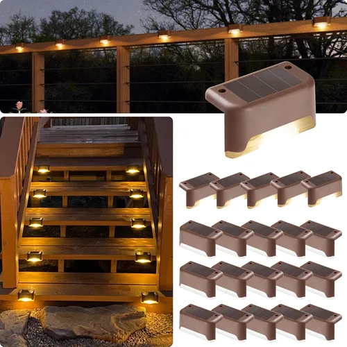 Miniatura 9 de GIGALUMI - Luces solares para cubierta al aire libre, paquete de 16, impermeables, LED, luces solares para escaleras, escalones, vallas, Blanco frío