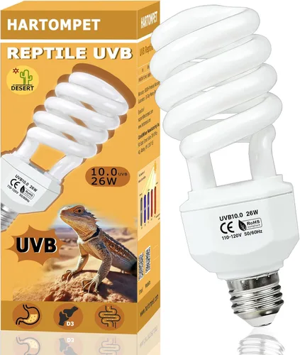 Luz de reptil UVB 10.0 26W - Lámpara de desierto para dragones barbudos, tortugas, iguanas, lagartos y otros reptiles amantes del sol - Bombilla de