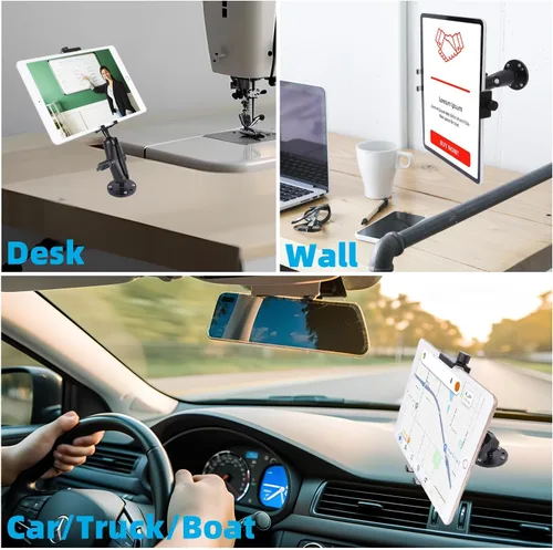 Miniatura 2 de Soporte para tablet de automóvil de aluminio con base de taladro resistente, compatible con iPad Pro Mini de 4.7 a 15 pulgadas, tabletas Samsung