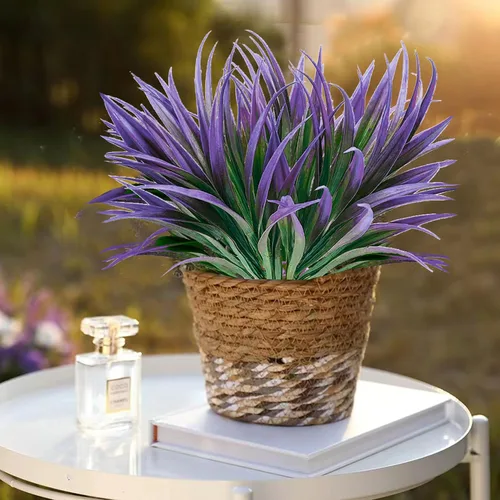 Miniatura 4 de 8 piezas de plantas falsas para exteriores, resistentes a los rayos UV, plantas de césped alto artificiales, flores tropicales, arbustos, decoración