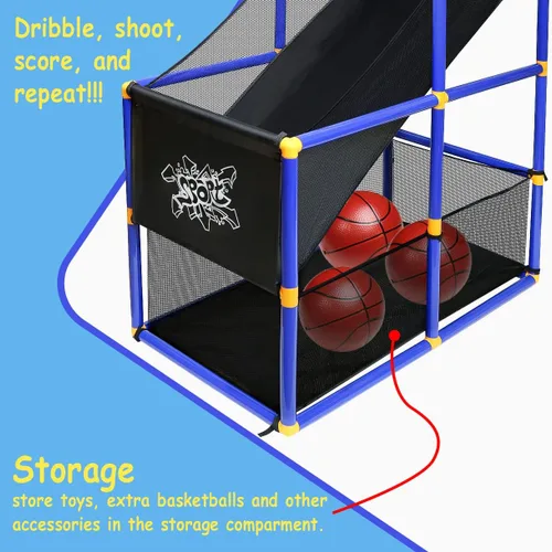 Miniatura 4 de Juego de arcade de aro de baloncesto Kiddie Play con 4 pelotas y bomba de aire, juguetes deportivos para interiores y exteriores para niños