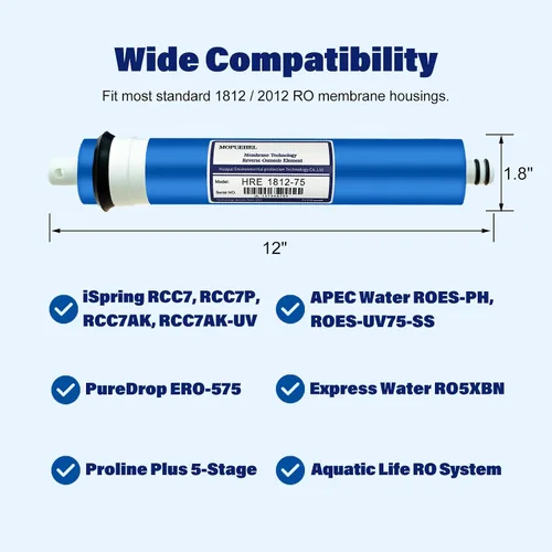 Miniatura 4 de Reemplazo de filtro de membrana RO 75 GPD, membranas de ósmosis inversa, compatible con iSpring RCC7 / RCC7AK / RCC7P / RCC7P-AK / RCC7D / RCC7U