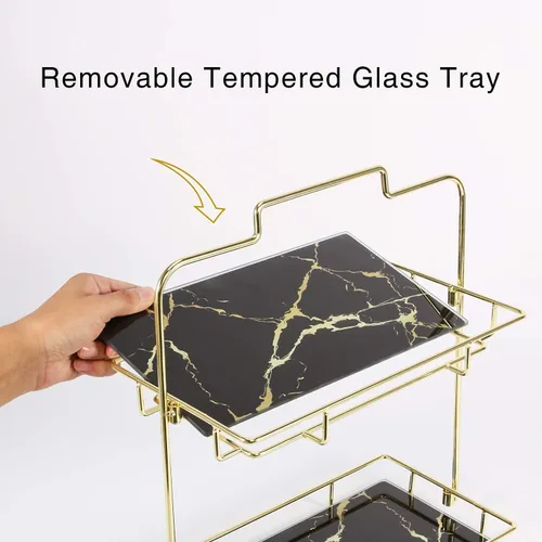 Miniatura 6 de Organizador de maquillaje, organizador de baño de 2 niveles, estante de almacenamiento de cosméticos para tocador y encimera, cesta organizadora