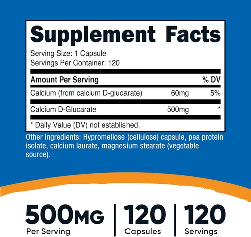 Miniatura 2 de Nutricost D-glucarato de calcio 500 mg, 120 cápsulas - Sin gluten, sin OMG, apto para vegetarianos