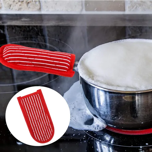 Miniatura 2 de Patelai 4 fundas de mango de sartén de hierro fundido, resistentes al calor, fundas antideslizantes de algodón para ollas, guantes de soporte