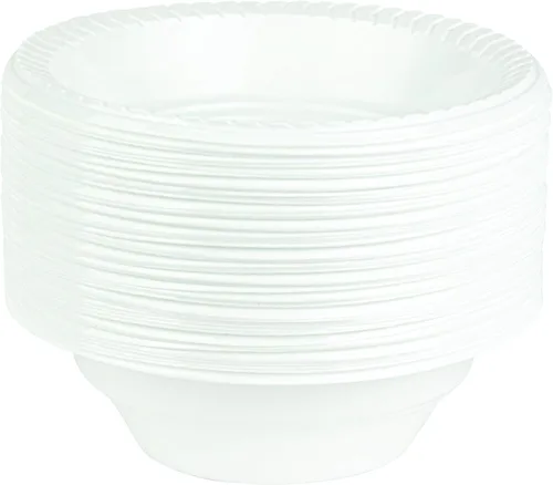PLASTICPRO Cuencos redondos de plástico para microondas, desechables, color blanco, (50, 16 onzas)