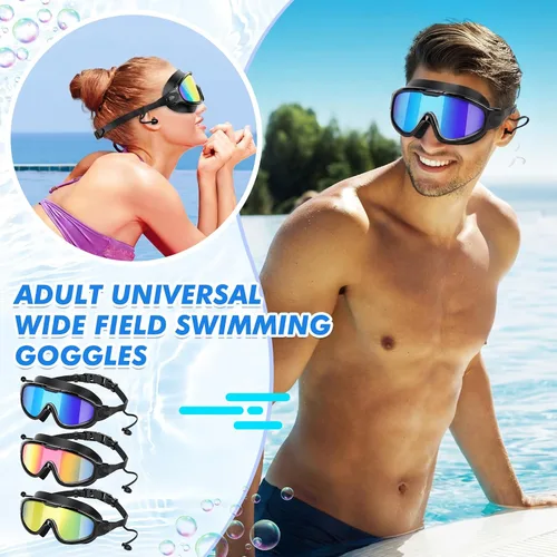 Miniatura 3 de Konohan Paquete de 3 gafas de natación para adultos, gafas anchas sin fugas, antiniebla, con clips para la nariz, tapones para los oídos