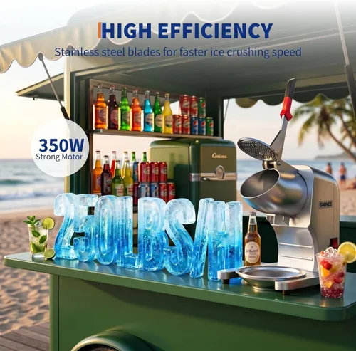 Miniatura 2 de Garvee Trituradora de hielo comercial de 209 libras/h, máquina eléctrica de cono de nieve de 300 W con 4 cuchillas de acero inoxidable, 1450 RPM