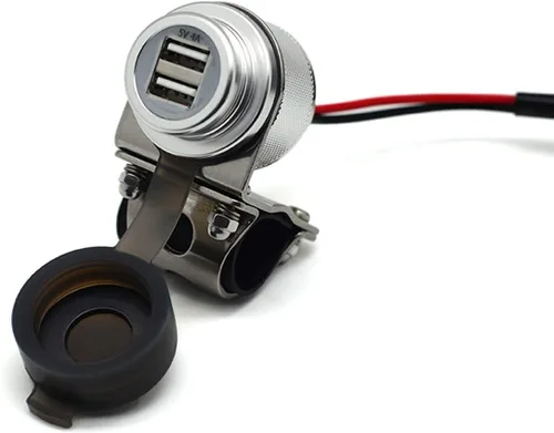 Miniatura 10 de Cliff Top Cargador USB para motocicleta, impermeable, doble puerto USB 4A, 20 W, aluminio, con interruptor de alimentación magnético, resistente