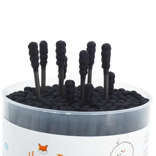 Miniatura 3 de Hisopos de algodón negro en espiral, 600 unidades de algodón orgánico, doble cara, firmemente envueltos, puntas de algodón carbón, palillo de papel