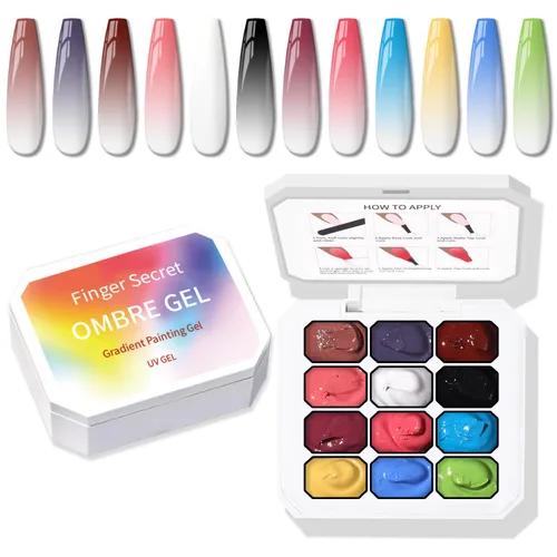 Miniatura 8 de Sponge Pat - Paleta de esmaltes de uñas en gel, 12 colores mezclados degradados, pintura degradada, arte de uñas, no se limpia, curado UV/LED