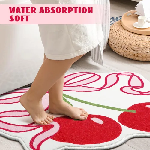 Miniatura 3 de Duraaamo Alfombra de baño con lazo de cereza de 23.6 x 21.3 pulgadas, bonito lazo rosa, decoración de baño, suave, antideslizante, absorbente