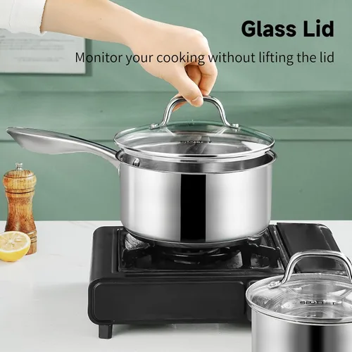 Miniatura 7 de SLOTTET Juego de ollas de acero inoxidable de 1, 2 y 3 cuartos con tapa, 6 piezas de ollas antiadherentes, ollas pequeñas de cocina, compatible