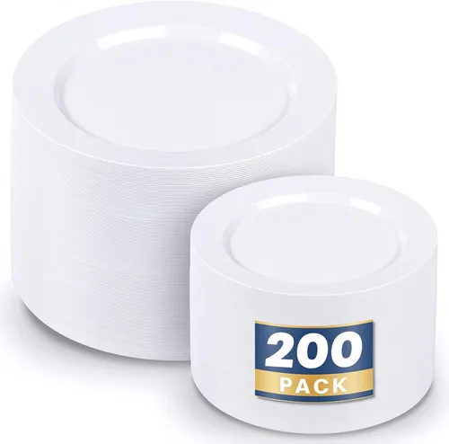 Miniatura 16 de WDF 50 platos de plástico dorado con cubiertos desechables y vasos de plástico dorados, platos de plástico cuadrados, utensilios de plástico dorado