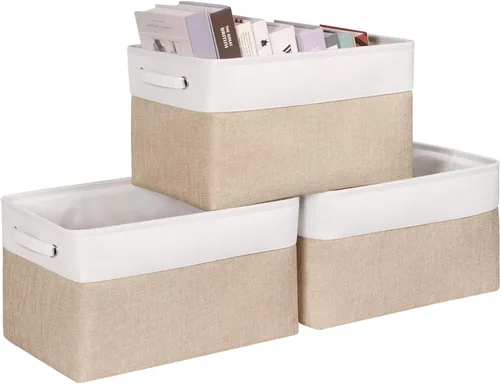 Miniatura 13 de Contenedores plegables de almacenamiento, canastas de tela plegables en forma de cubo con asas duraderas, organizadores de armario para organizar
