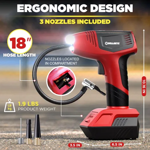 Miniatura 7 de Bullseye Pro Max Deluxe Inflador de Neumáticos Portátil Compresor de Aire, Bomba de Aire Portátil para Neumáticos de Carro, Inflador de Neumáticos