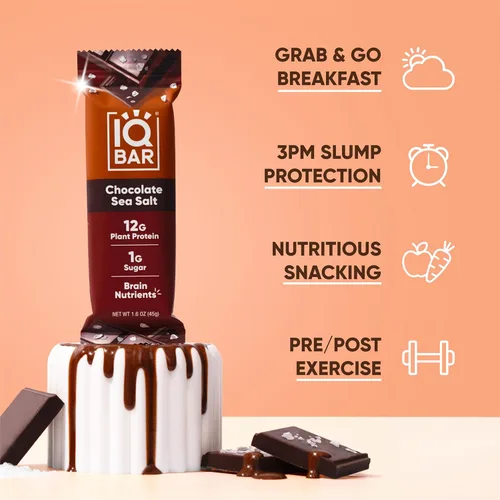 Miniatura 6 de IQBAR Clean Plant - Barras de proteínas de chocolate, sal marina y arándano silvestre, paquete de 12 unidades, keto, vegano, alto en fibra, sin