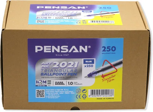 Miniatura 14 de PENSAN - Paquete de 250 bolígrafos de bola, (125 negros y 125 azules) - Bolígrafos de 1.0 mm de punta media, agarre ergonómico triangular, escritura