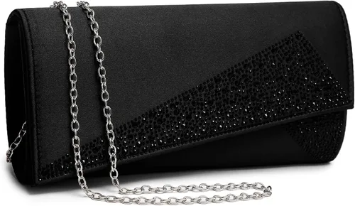 Dasein Bolso de noche de satén con diamantes de imitación para mujer, bolso brillante con purpurina brillante para fiesta, boda, cóctel, baile de