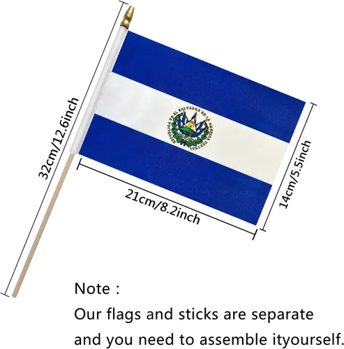 Miniatura 2 de TSMD Mini banderas de mano de El Salvador Stick Flag Salvadoran, 5 x 8 pulgadas, paquete de 12