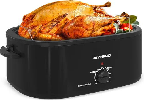 Horno tostador de 18 cuartos de galón con tapa de autohilvanado, horno eléctrico de pavo de acero inoxidable de 1450W con asas de tacto frío, Negro