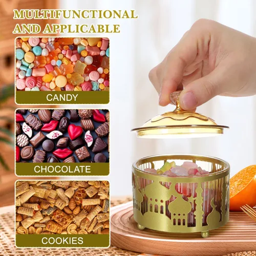Miniatura 4 de EXCEART Bandeja de aperitivos de Oriente Medio con cubierta para golosinas Eid Nuts Frutos secos Fiesta Plato de té Celebraciones en el hogar