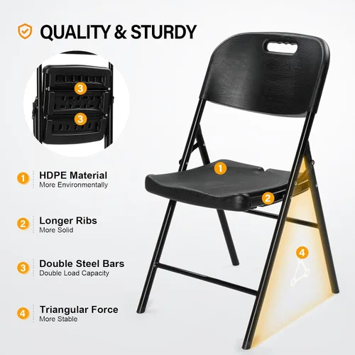 Miniatura 7 de VINGLI Sillas plegables, silla plegable resistente, asiento portátil de plástico HDPE con marco de acero para interiores y exteriores, comedor