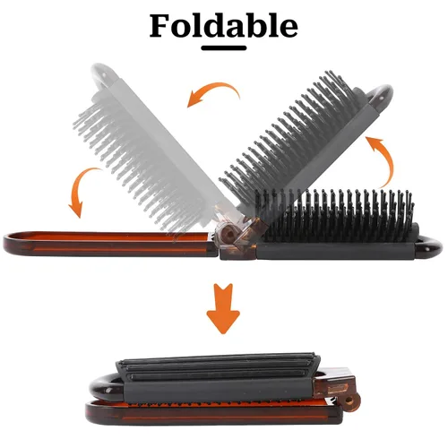 Miniatura 6 de Cepillo de pelo plegable compacto con espejo, paquete de 2 peines de viaje portátiles y mini cepillo de pelo para mujeres, gimnasio, viajes, bolso