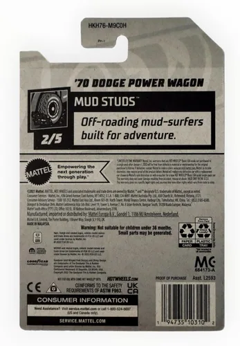 Miniatura 2 de Hot Wheels '70 Dodge Power Wagon, pernos de barro 2/5 [azul] 161/250