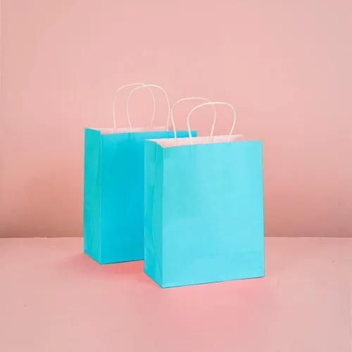 Miniatura 4 de OfficeCastle 12 bolsas de regalo de papel azul con asas, 8.5 x 4.5 x 10.5 pulgadas, bolsas de compras, recuerdos de fiesta, bolsas de venta al por